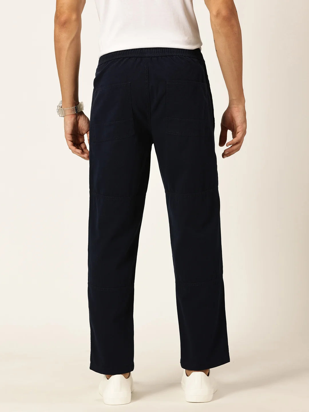 Thomas Scott Men Relaxed Loose Fit Mid-Rise Pure Cotton Easy Wash Trousers