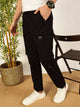 Black Smart Easy Wash Mid-Rise Cotton Cargo Trouser For Men