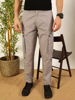 Grey Smart Easy Wash Mid-Rise Cotton Cargo Trouser For Men