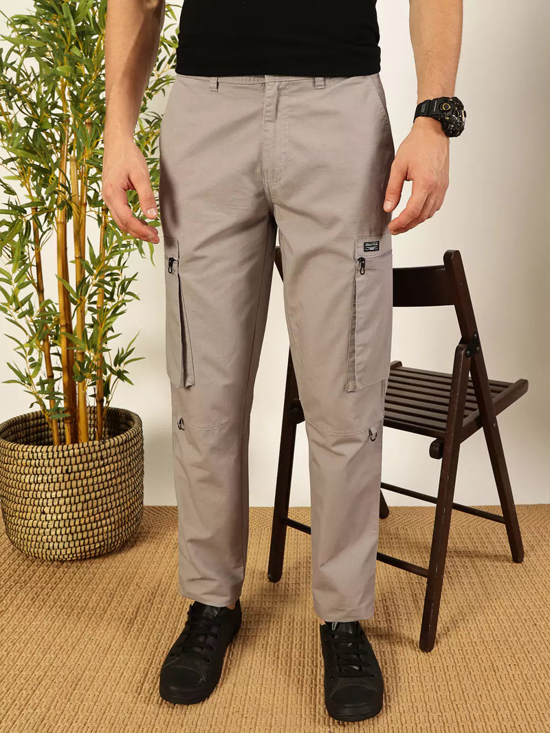 Thomas Scott Men Smart Easy Wash Mid-Rise Cotton Cargo Trousers