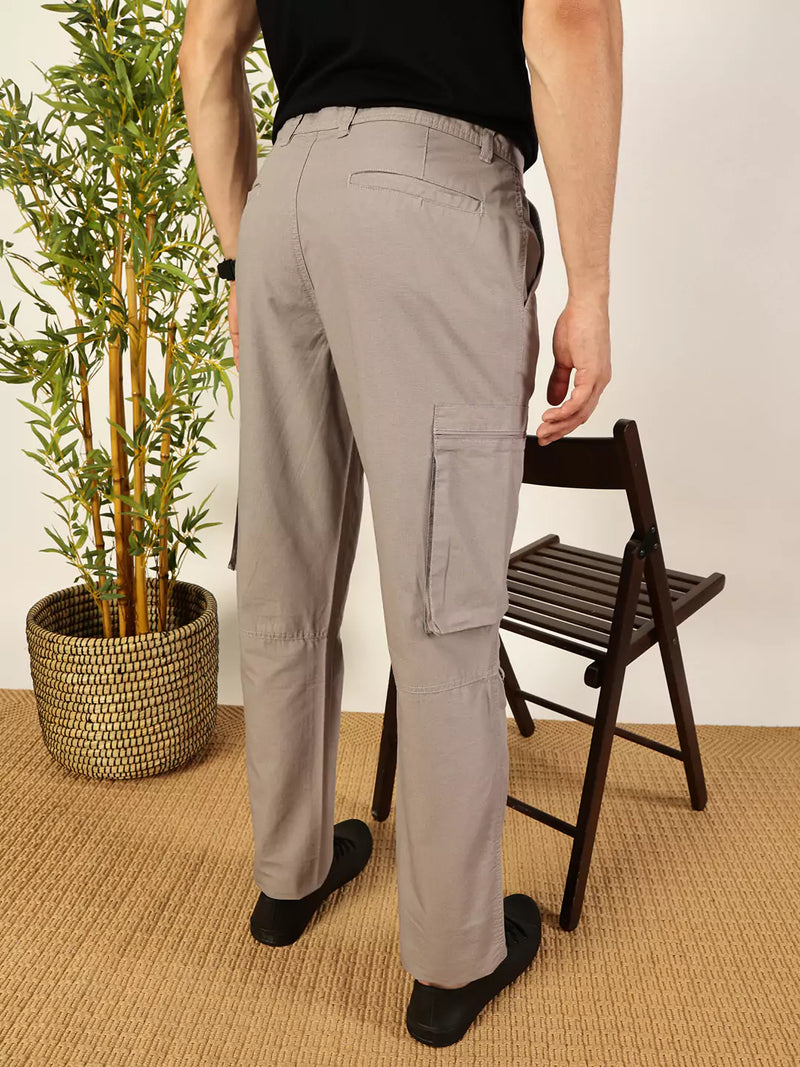Thomas Scott Men Smart Easy Wash Mid-Rise Cotton Cargo Trousers