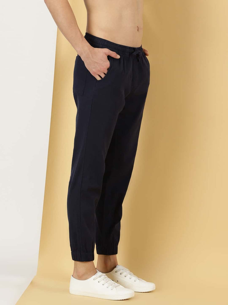 Thomas Scott Men Mid-Rise Smart Linen Cotton Joggers