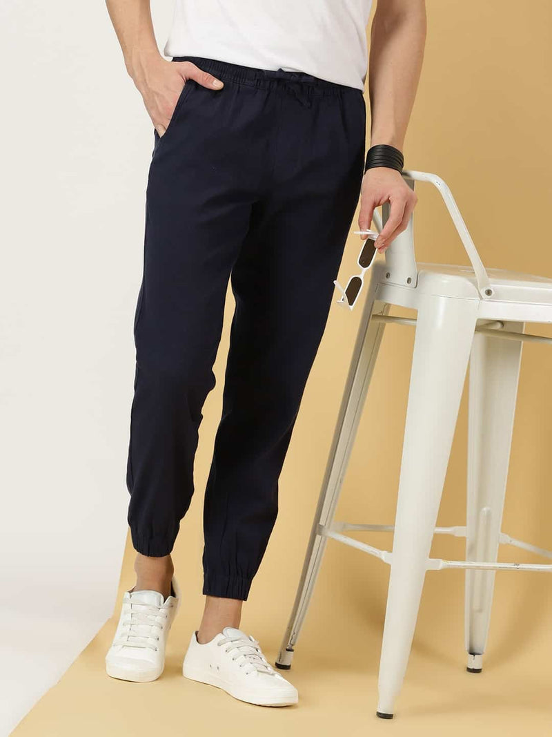 Thomas Scott Men Mid-Rise Smart Linen Cotton Joggers