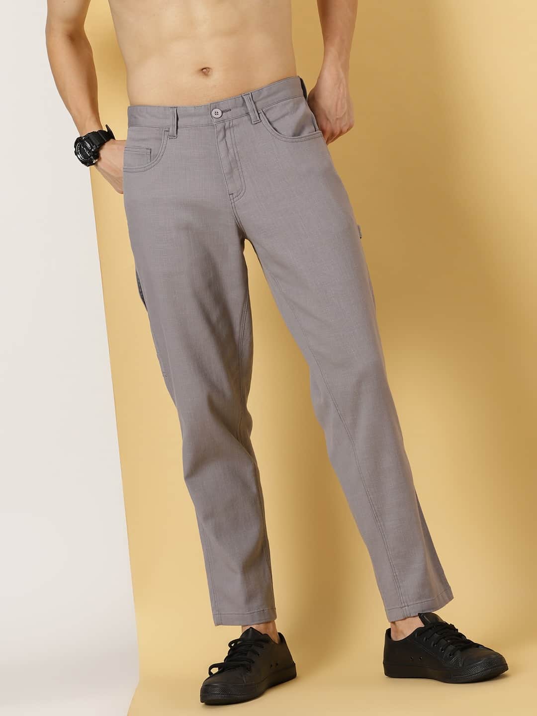 Thomas Scott Men Textured Urban Easy Wash Linen Cotton Chinos Trouser