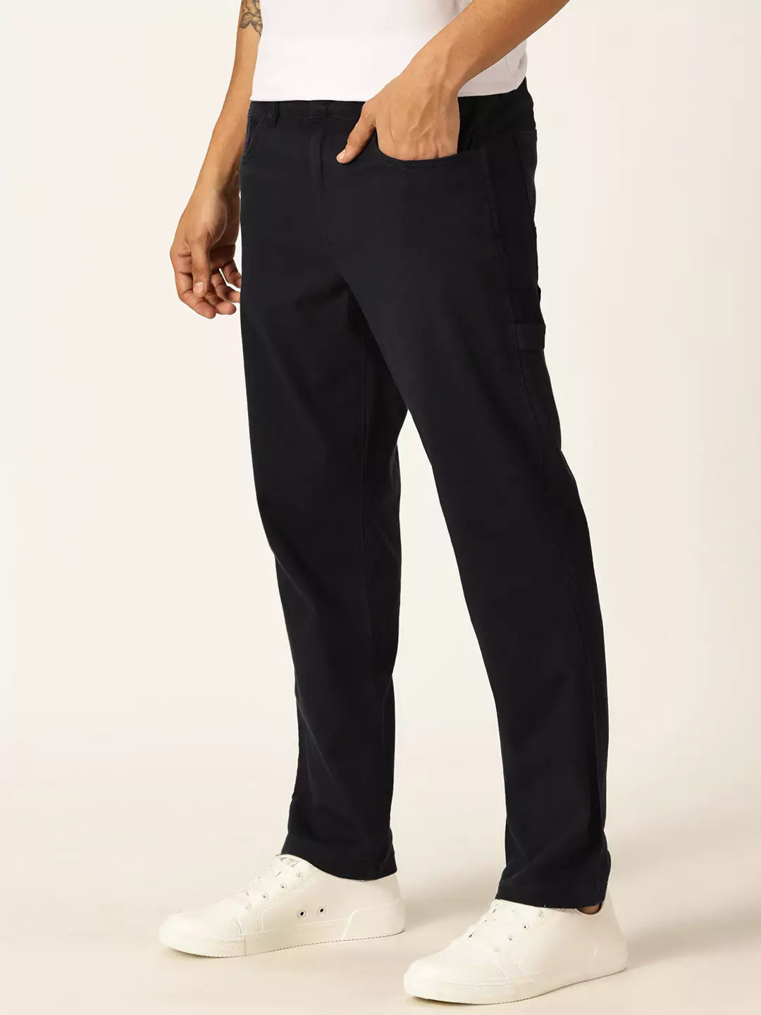 Thomas Scott Men Urban Regular Fit Mid-Rise Easy Wash Linen Chinos Trousers