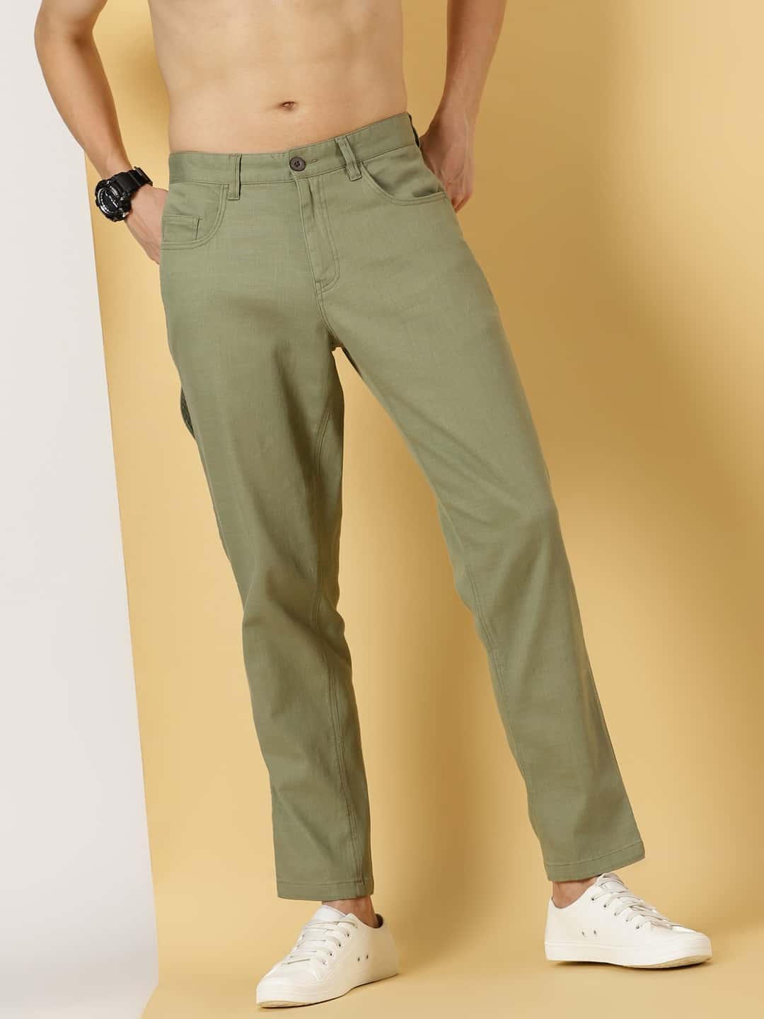Thomas Scott Men Urban Easy Wash Linen Cotton Chinos Trouser