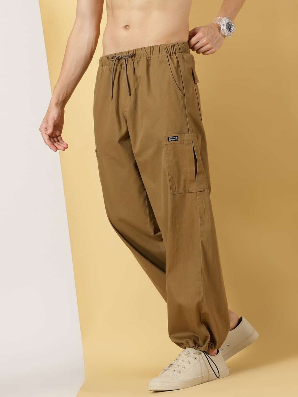 Thomas Scott Men Parachute Loose Fit Mid Rise Pure Cotton Cargo-Style Trousers