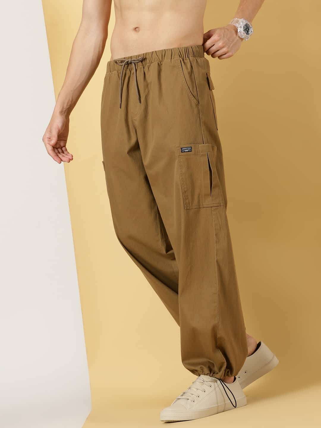 Thomas Scott Men Parachute Loose Fit Mid Rise Pure Cotton Cargo-Style Trousers