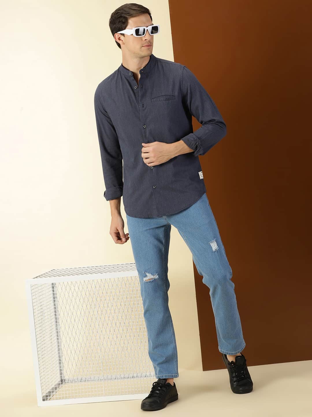 Thomas Scott Men Classic Slim Fit Cotton Opaque Casual Shirt
