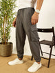 Charcoal Melange Relaxed Fit Mid Rise Cargo Joggers For Men