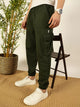 Kombu Green Solid Printed Relaxed Fit Mid-Rise Cargo Joggers For Men