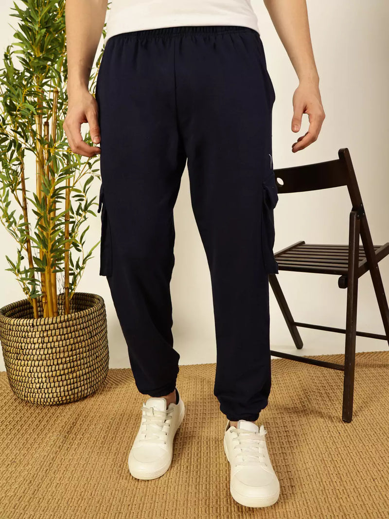 Thomas Scott Men Solid Printed Relaxed Fit Mid-Rise Cargo Joggers