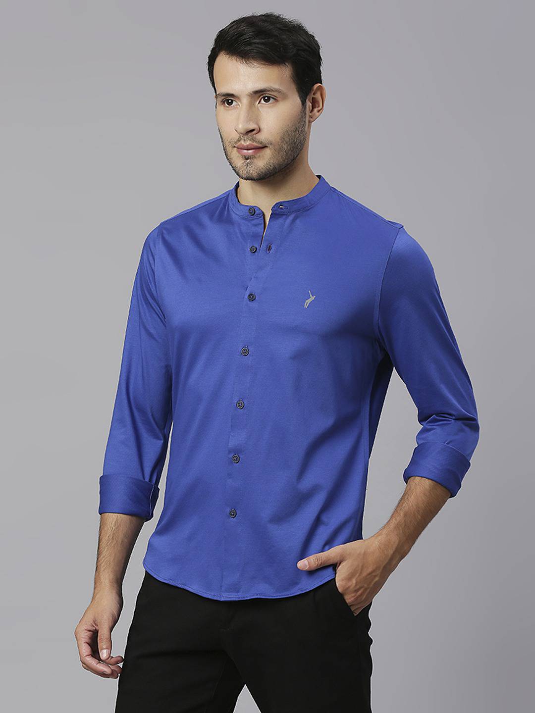 Thomas Scott Men Band Collar Classic Slim Fit Casual Shirt