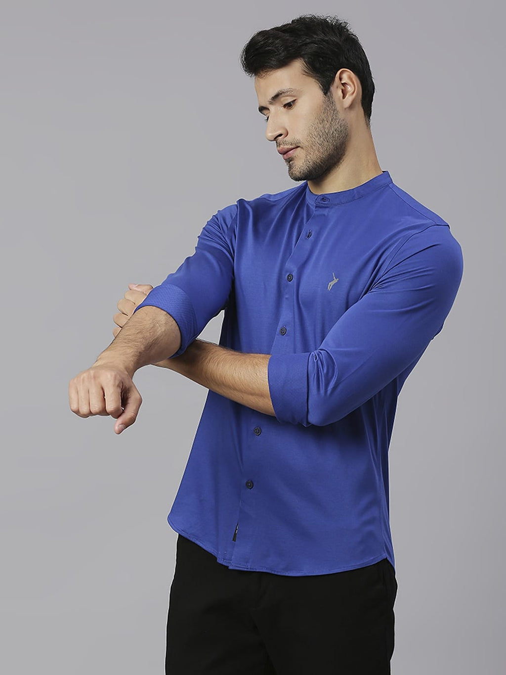 Thomas Scott Men Band Collar Classic Slim Fit Casual Shirt