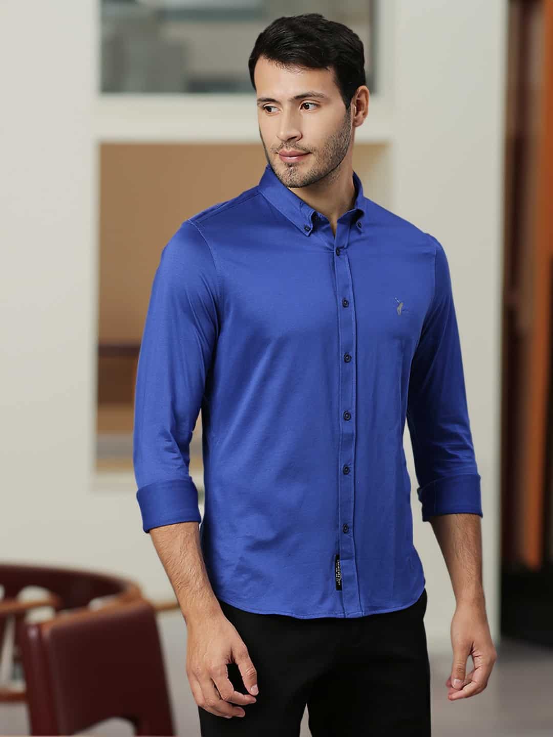 Thomas Scott Men Classic Button Down Collar Slim Fit Cotton Casual Shirt