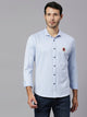 Thomas Scott Men Baby Blue Classic Slim Fit Long Sleeves Spread Collar Pinstripes Knitted Casual Shirt