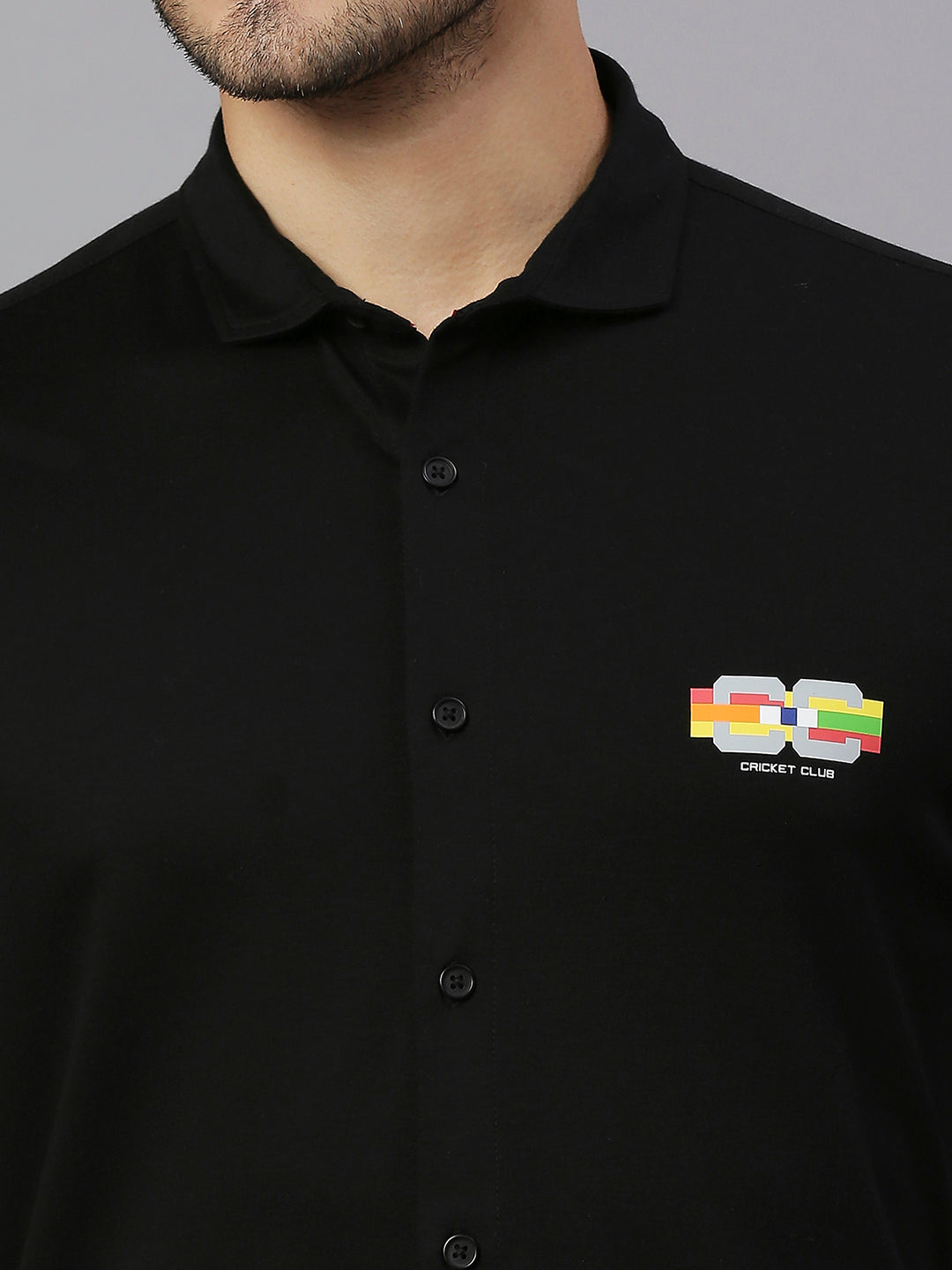 Thomas Scott Men Black Cricket Club Collection Slim Fit Classic 4 Way Stretch Spread Collar Solid Knitted Casual Shirt Casual Shirt
