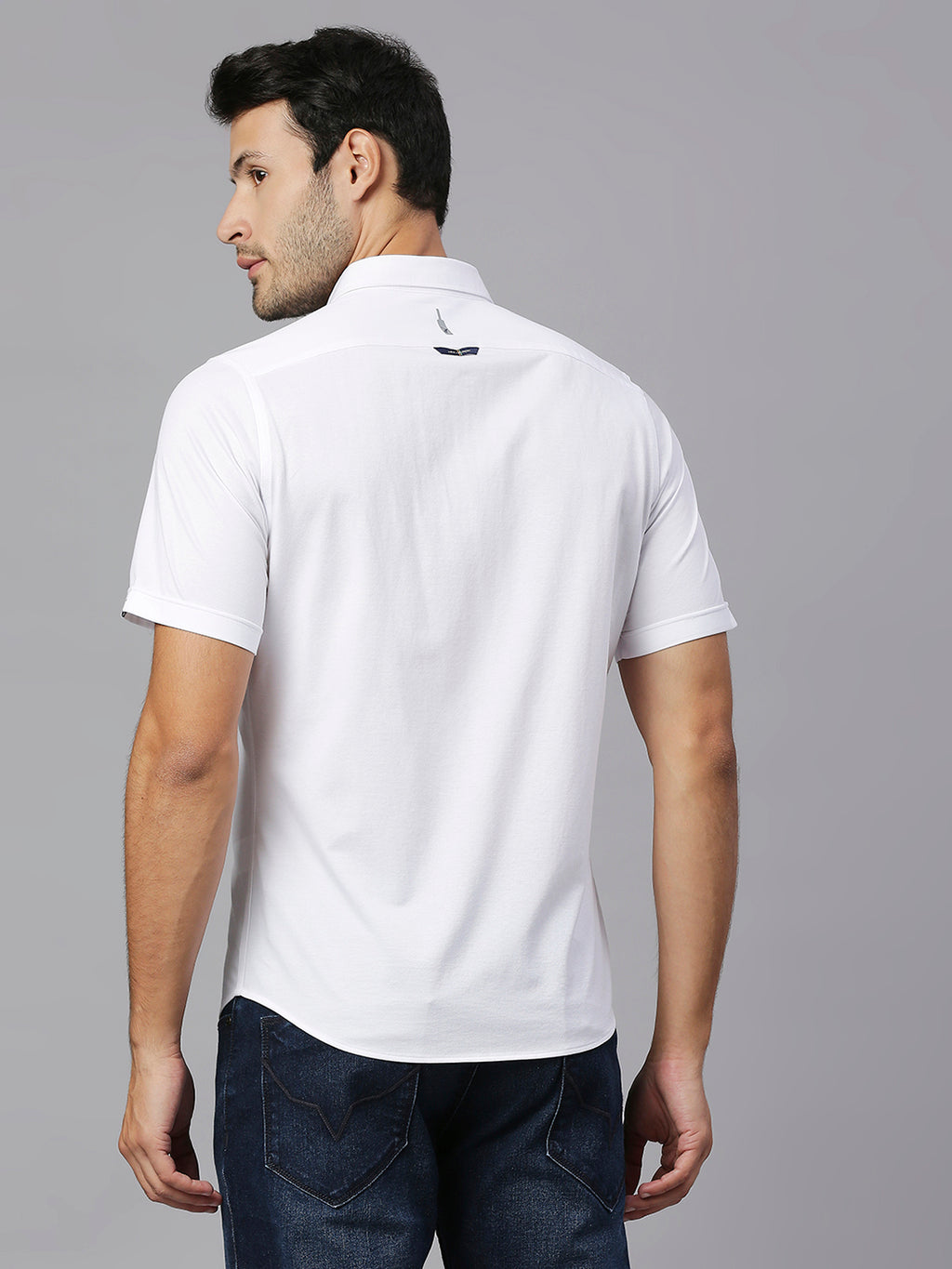Thomas Scott Men White Cricket Club Collection Slim Fit Classic 4 Way Stretch Spread Collar Solid Knitted Casual Shirt Casual Shirt