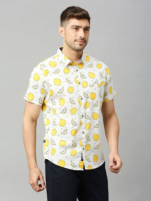 Thomas Scott Men Beige Classic Short Sleeves Slim Fit Spread Collar Conversational Printed Cotton Casual Shirt