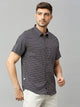 Black 1 Classic Short Sleeves Slim Fit Spread Collar Micro Ditsy Printed Cotton Casual Shirt For Men