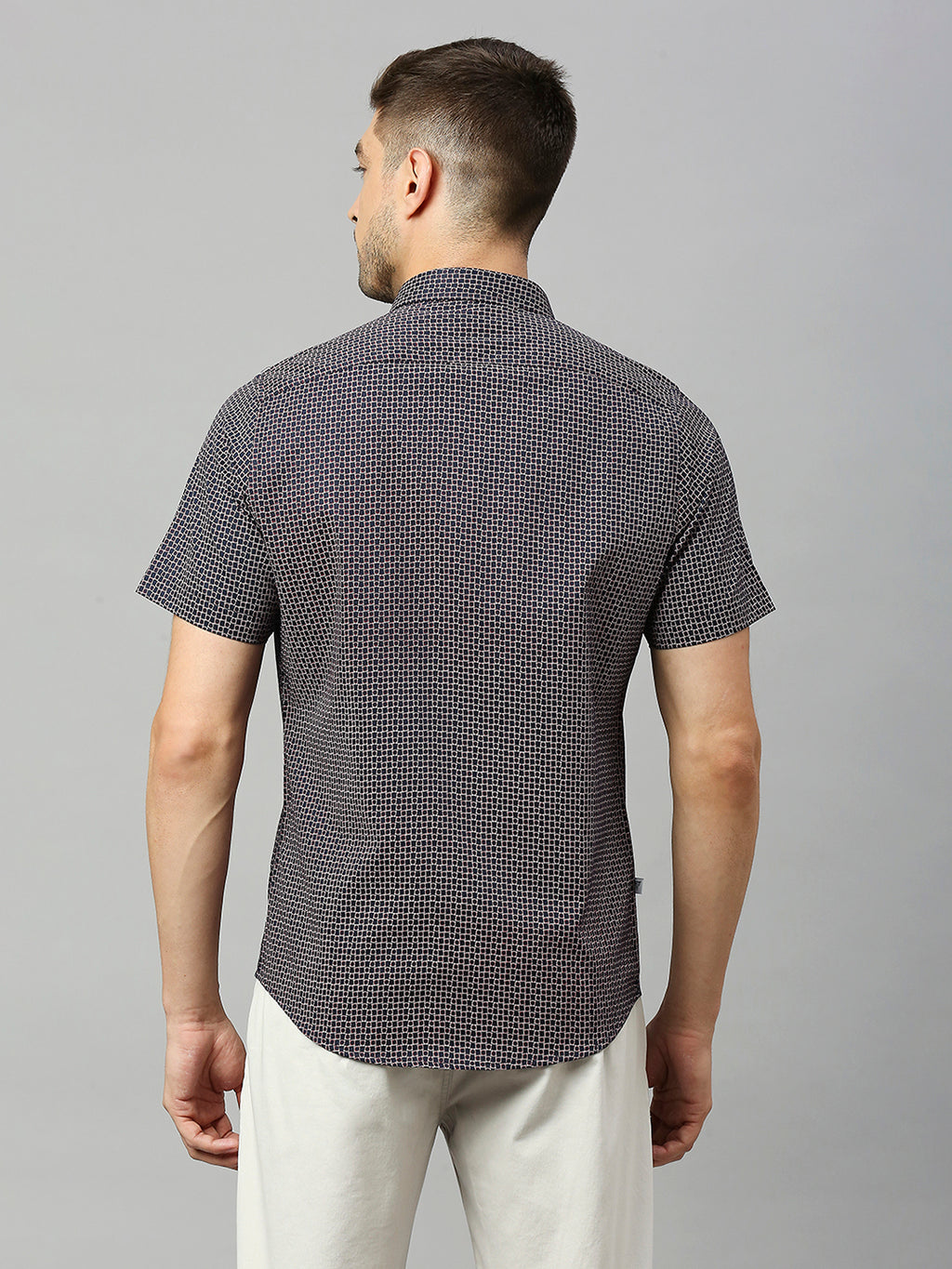 Thomas Scott Men Black 1Classic Short Sleeves Slim Fit Spread Collar Micro Ditsy Printed Cotton Casual Shirt