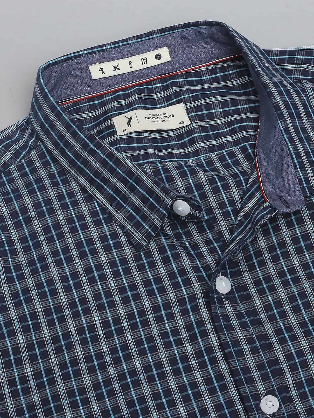 Thomas Scott Men Classic Slim Fit Checked Pure Cotton Casual Shirt