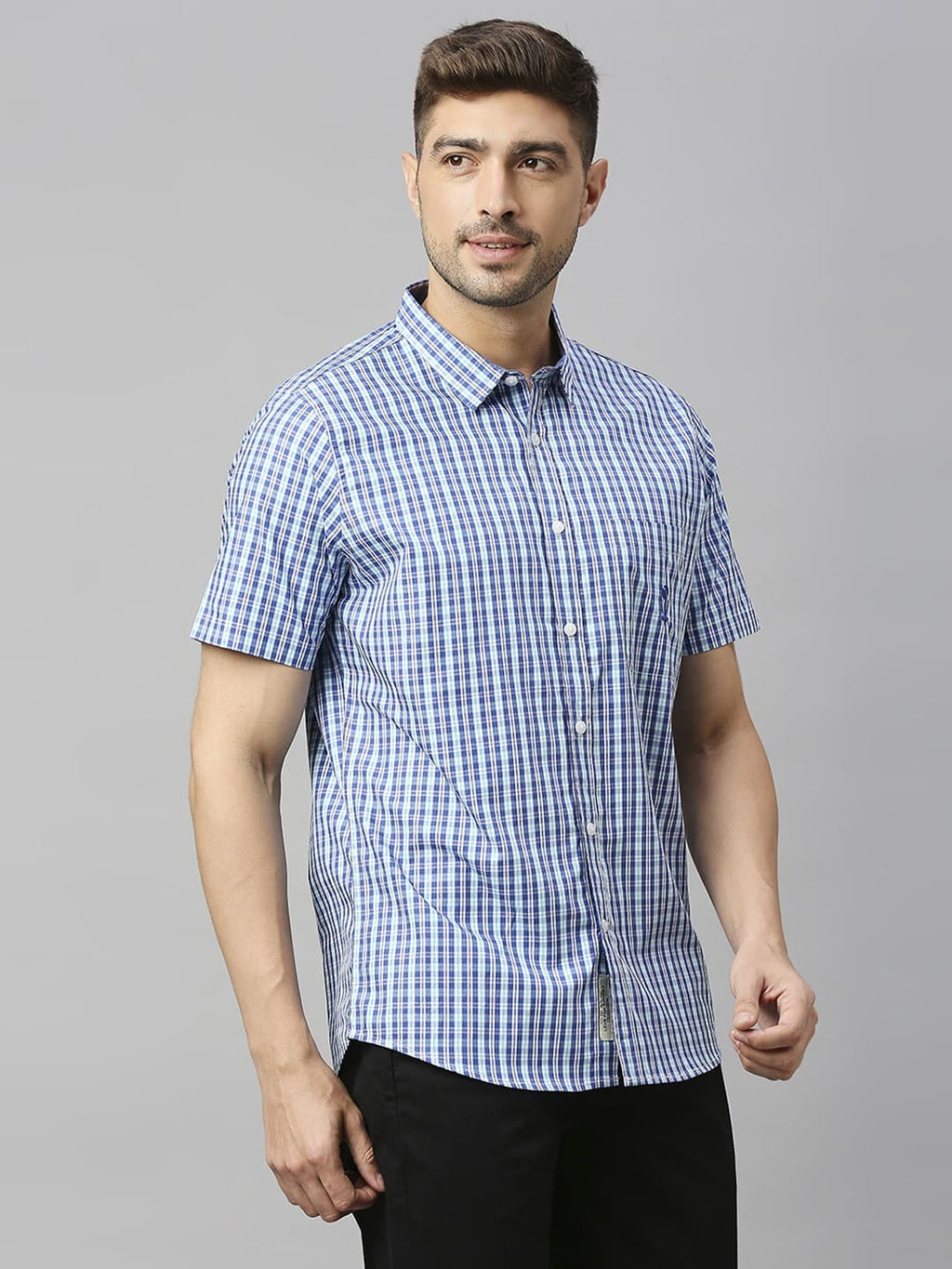 Thomas Scott Men Classic Slim Fit Gingham Checks Pure Cotton Casual Shirt