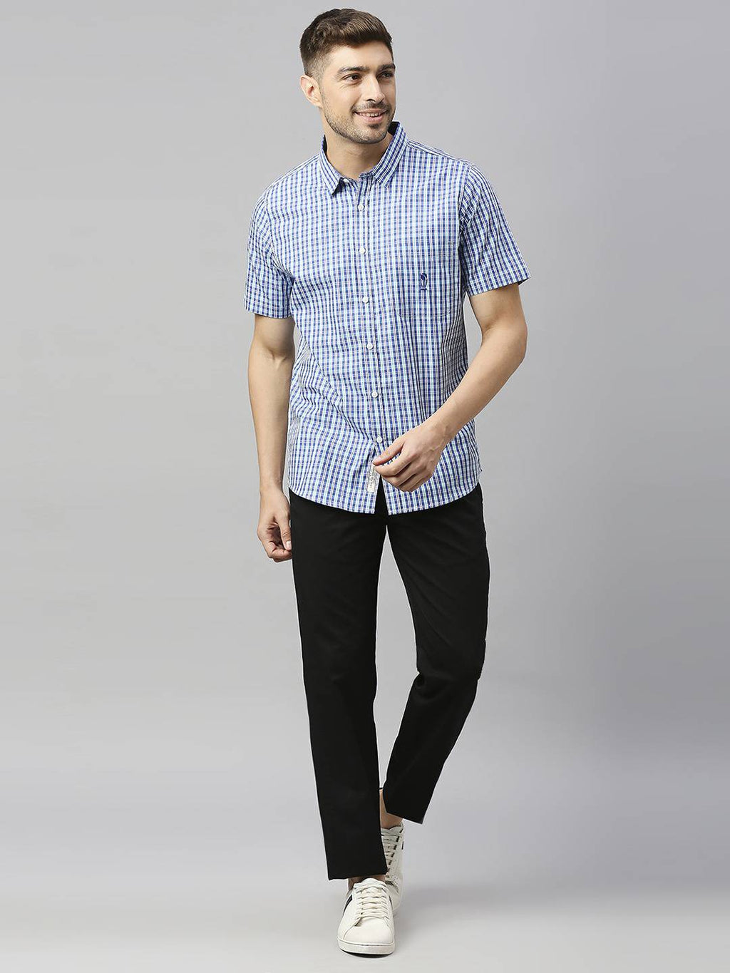 Thomas Scott Men Classic Slim Fit Gingham Checks Pure Cotton Casual Shirt