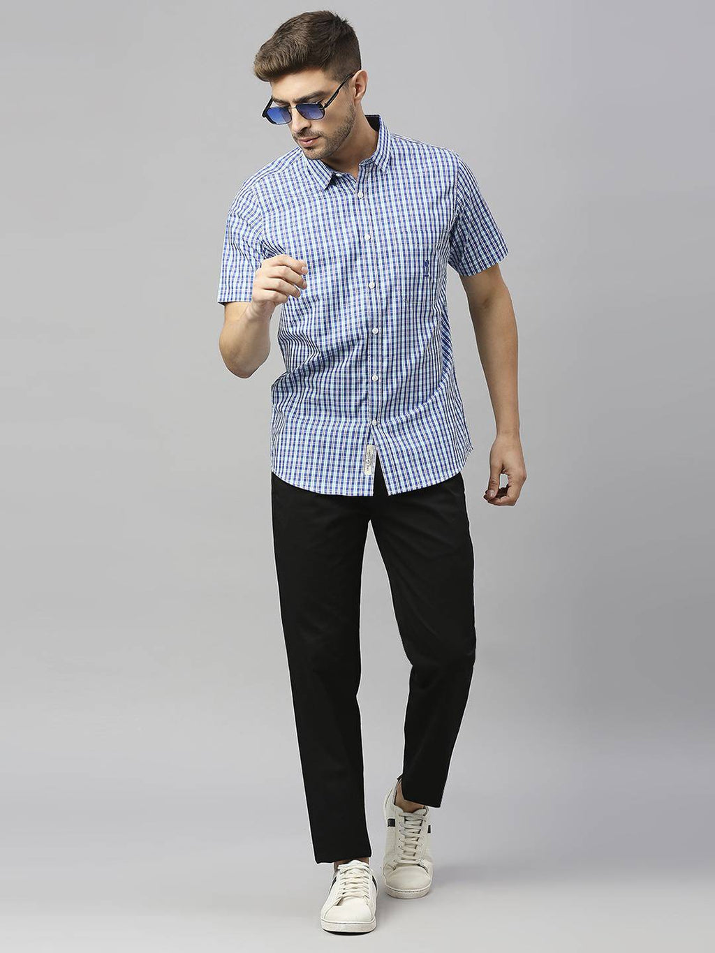 Thomas Scott Men Classic Slim Fit Gingham Checks Pure Cotton Casual Shirt