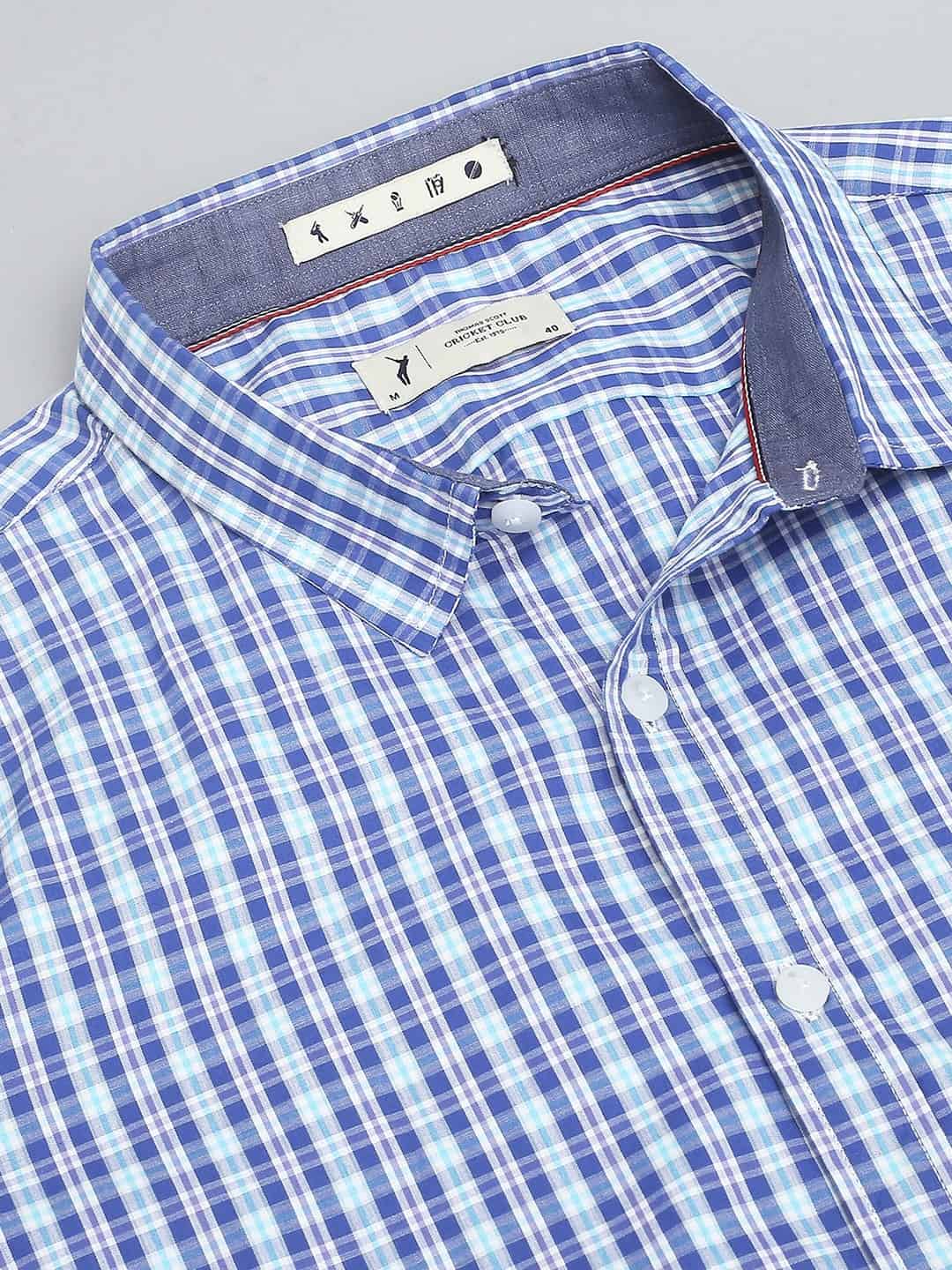 Thomas Scott Men Classic Slim Fit Gingham Checks Pure Cotton Casual Shirt