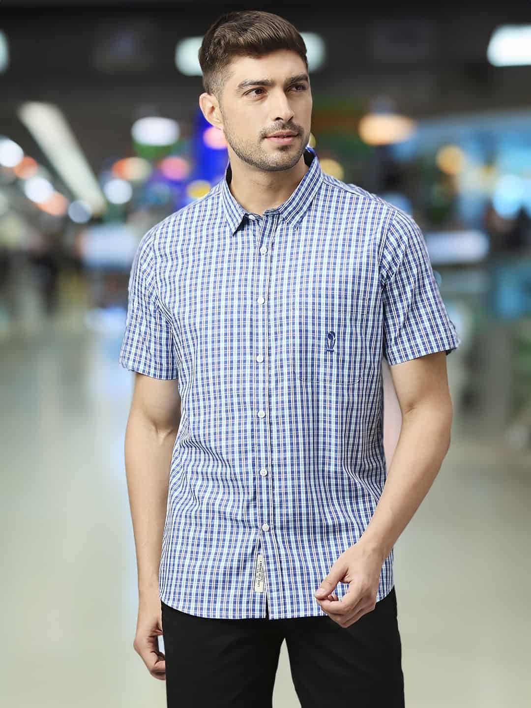 Thomas Scott Men Classic Slim Fit Gingham Checks Pure Cotton Casual Shirt