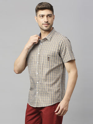 Thomas Scott Men Classic Slim Fit Gingham Checks Casual Pure Cotton Shirt