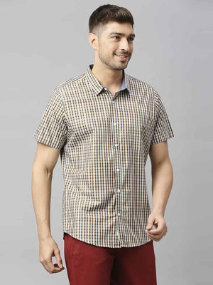 Thomas Scott Men Classic Slim Fit Gingham Checks Casual Pure Cotton Shirt
