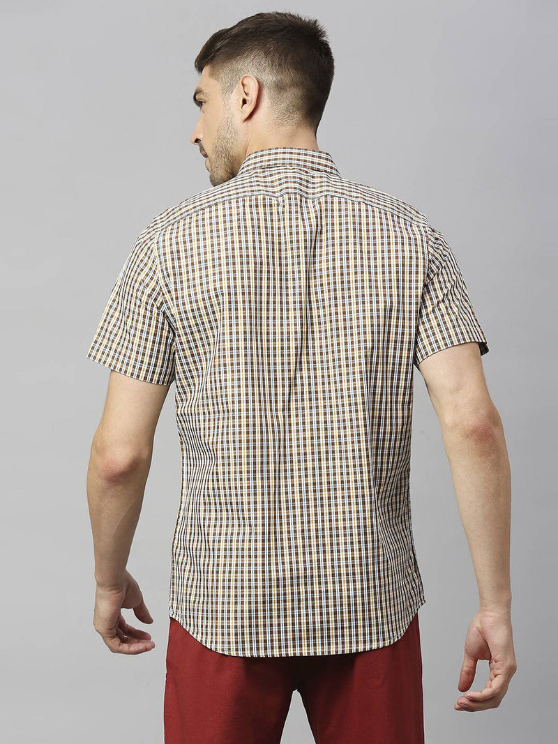 Thomas Scott Men Classic Slim Fit Gingham Checks Casual Pure Cotton Shirt