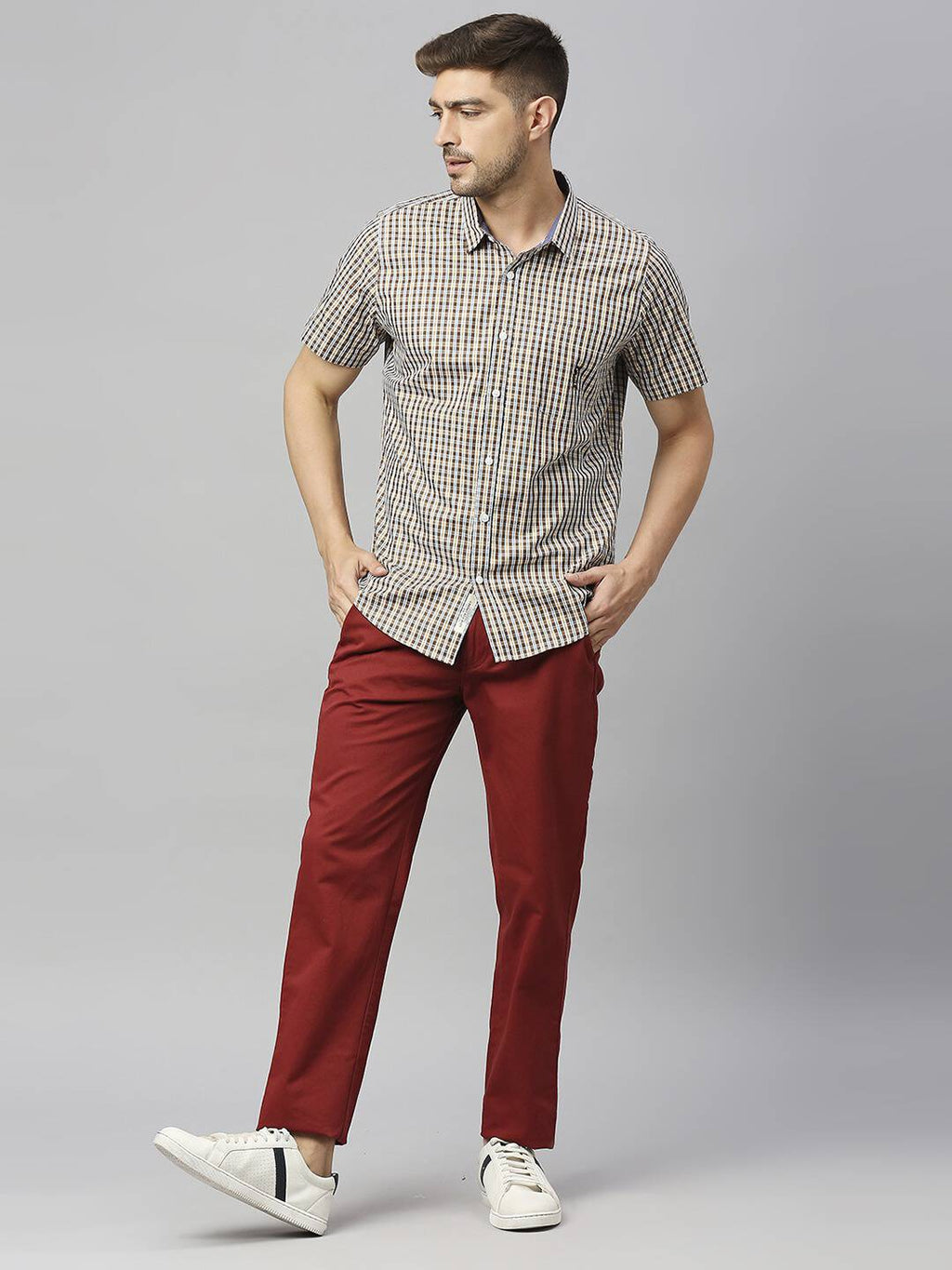 Thomas Scott Men Classic Slim Fit Gingham Checks Casual Pure Cotton Shirt