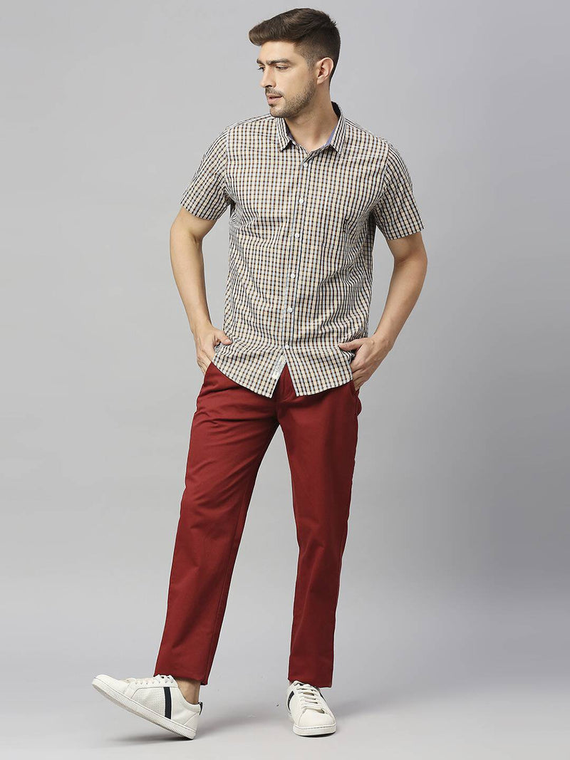 Thomas Scott Men Classic Slim Fit Gingham Checks Casual Pure Cotton Shirt