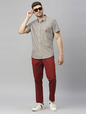 Thomas Scott Men Classic Slim Fit Gingham Checks Casual Pure Cotton Shirt