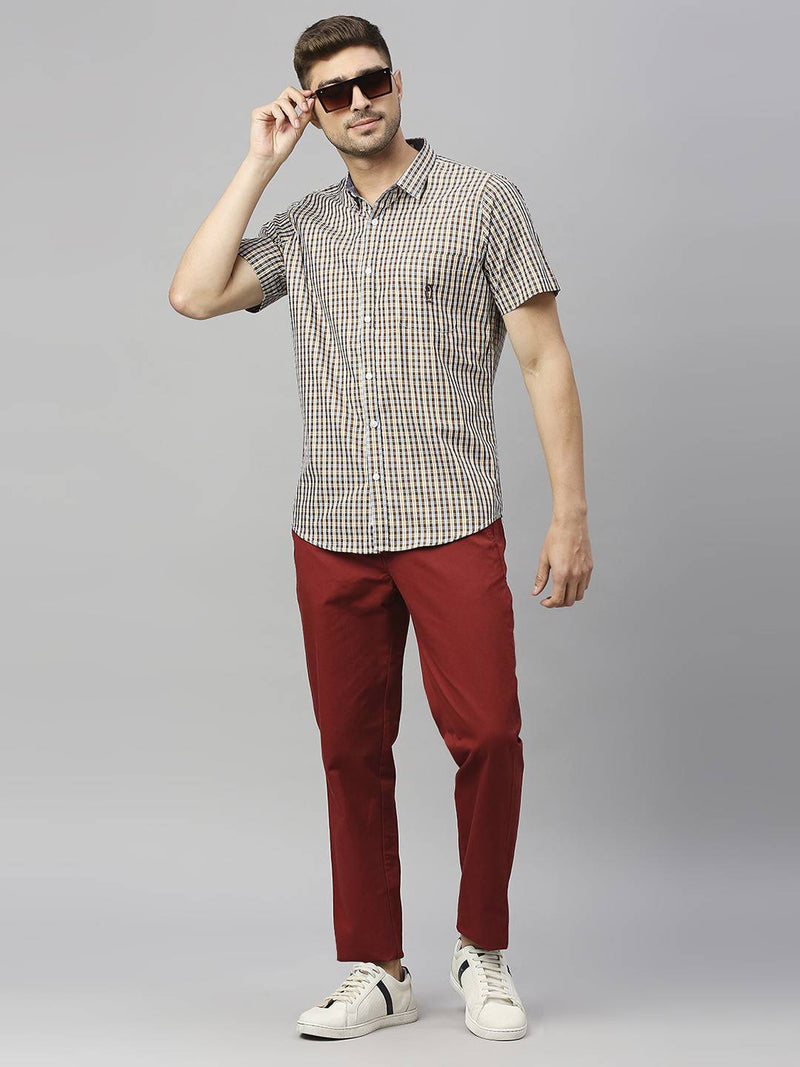 Thomas Scott Men Classic Slim Fit Gingham Checks Casual Pure Cotton Shirt