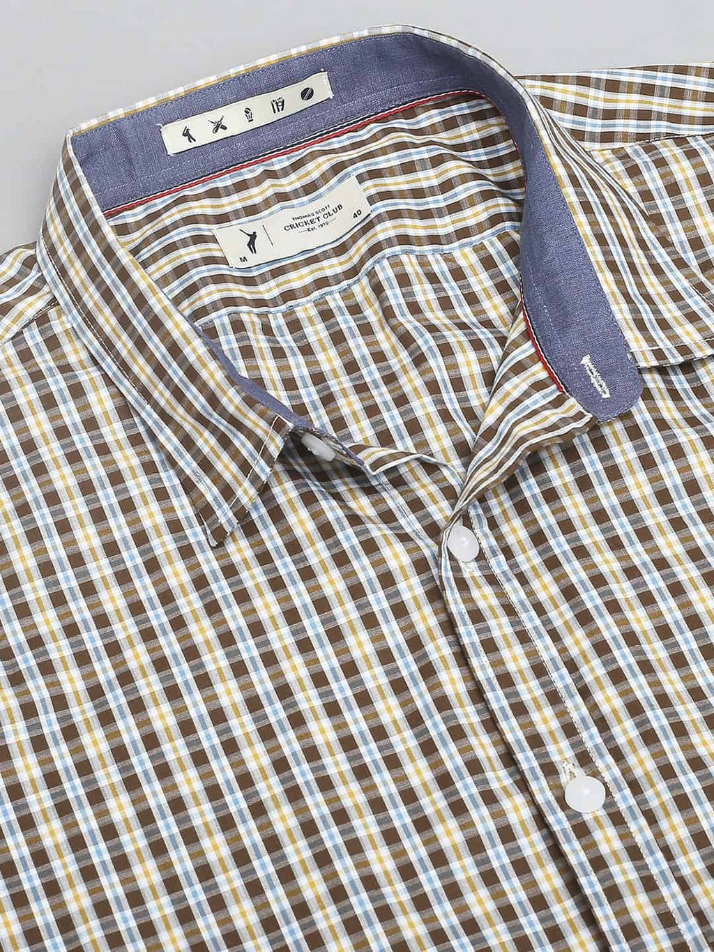 Thomas Scott Men Classic Slim Fit Gingham Checks Casual Pure Cotton Shirt
