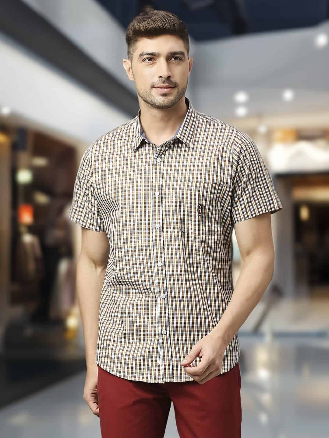 Thomas Scott Men Classic Slim Fit Gingham Checks Casual Pure Cotton Shirt