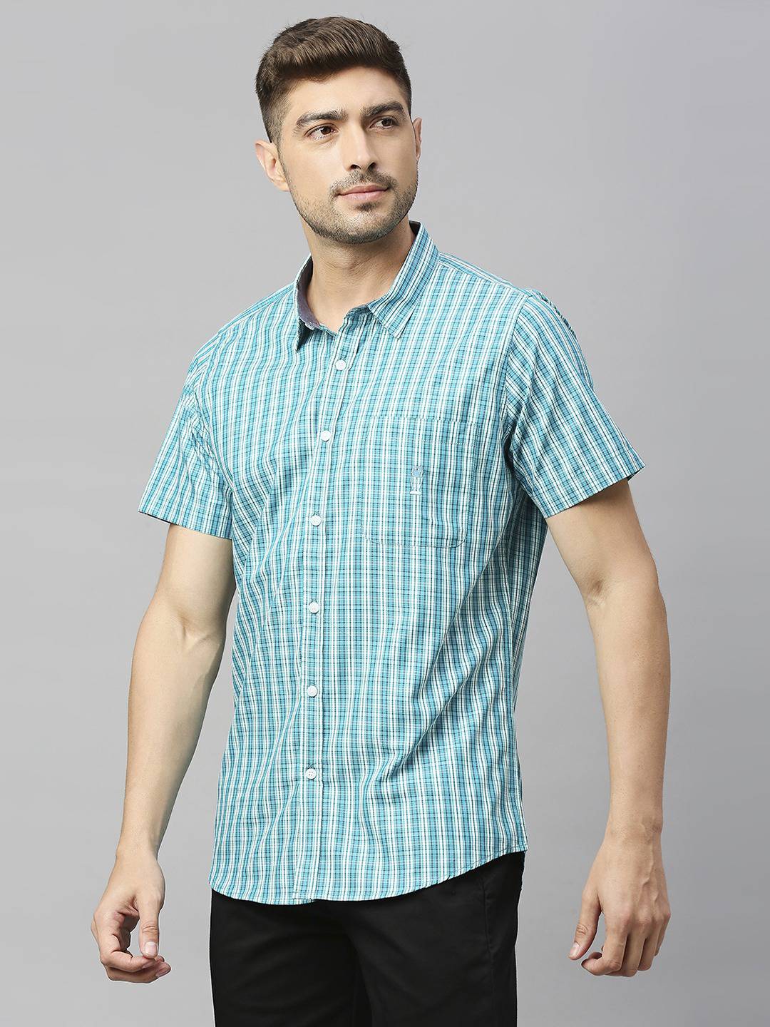 Thomas Scott Men Classic Slim Fit Gingham Checked Casual Pure Cotton Shirt