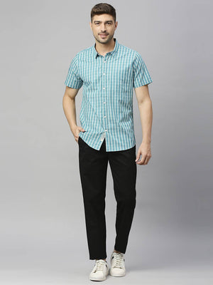 Thomas Scott Men Classic Slim Fit Gingham Checked Casual Pure Cotton Shirt