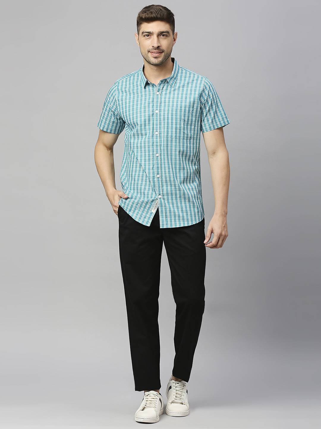 Thomas Scott Men Classic Slim Fit Gingham Checked Casual Pure Cotton Shirt