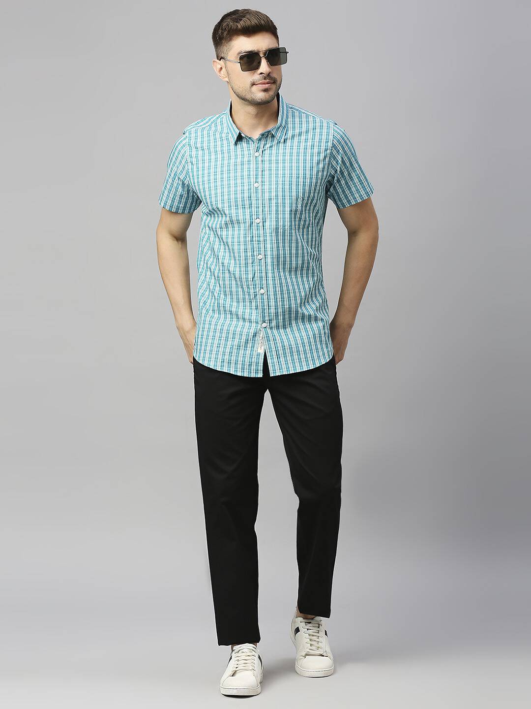 Thomas Scott Men Classic Slim Fit Gingham Checked Casual Pure Cotton Shirt