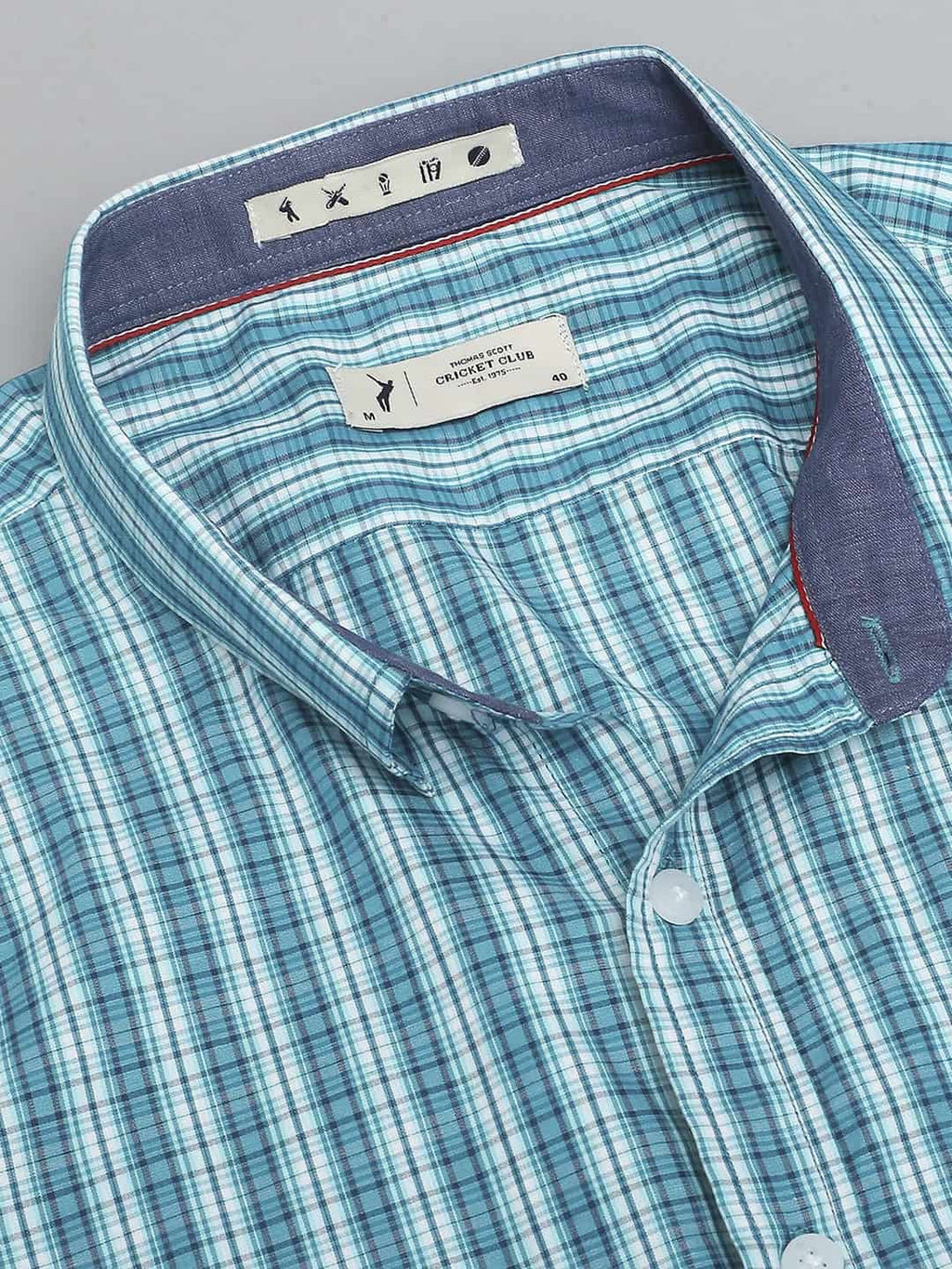 Thomas Scott Men Classic Slim Fit Gingham Checked Casual Pure Cotton Shirt
