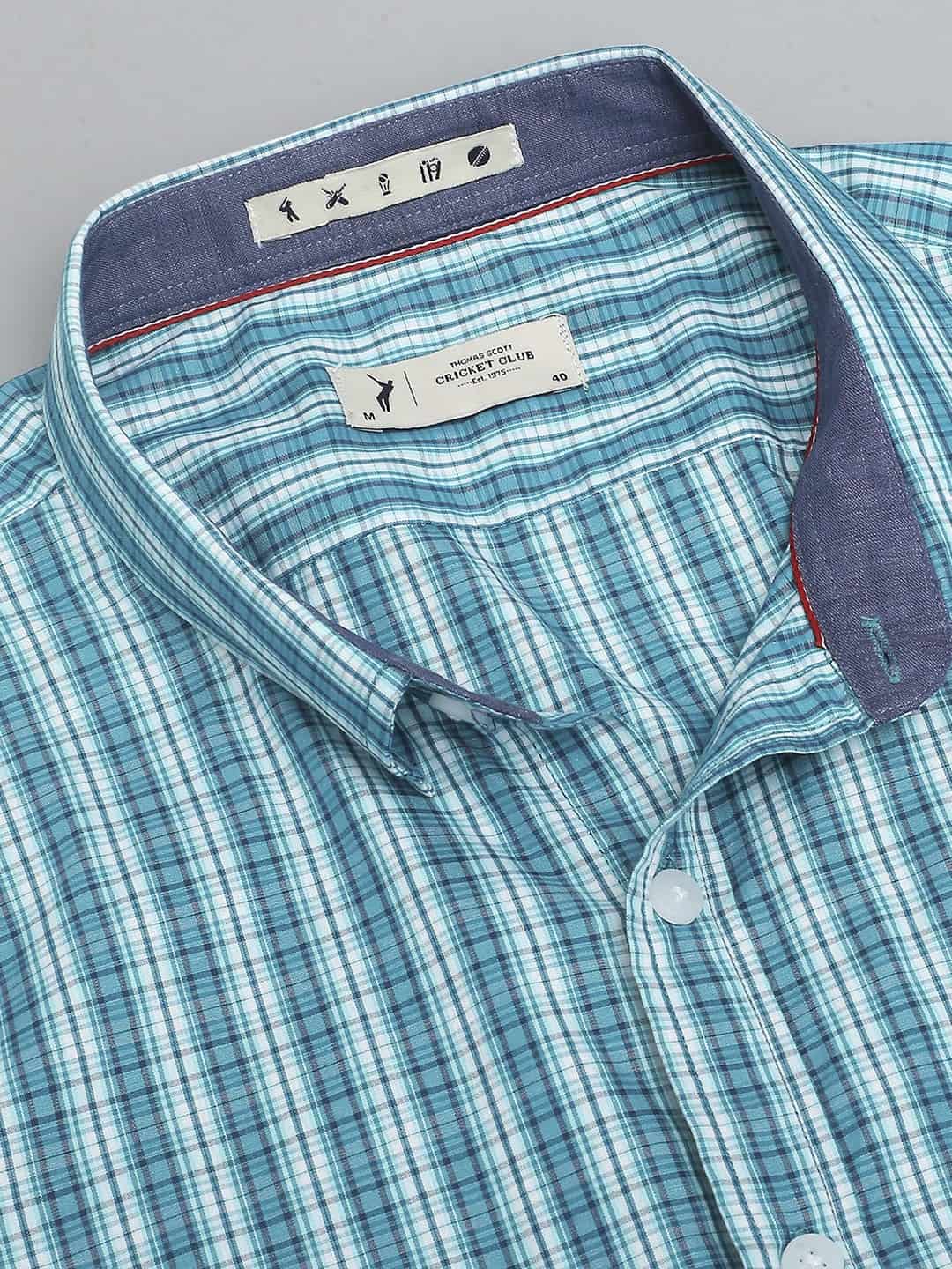 Thomas Scott Men Classic Slim Fit Gingham Checked Casual Pure Cotton Shirt