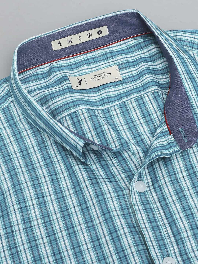 Thomas Scott Men Classic Slim Fit Gingham Checked Casual Pure Cotton Shirt