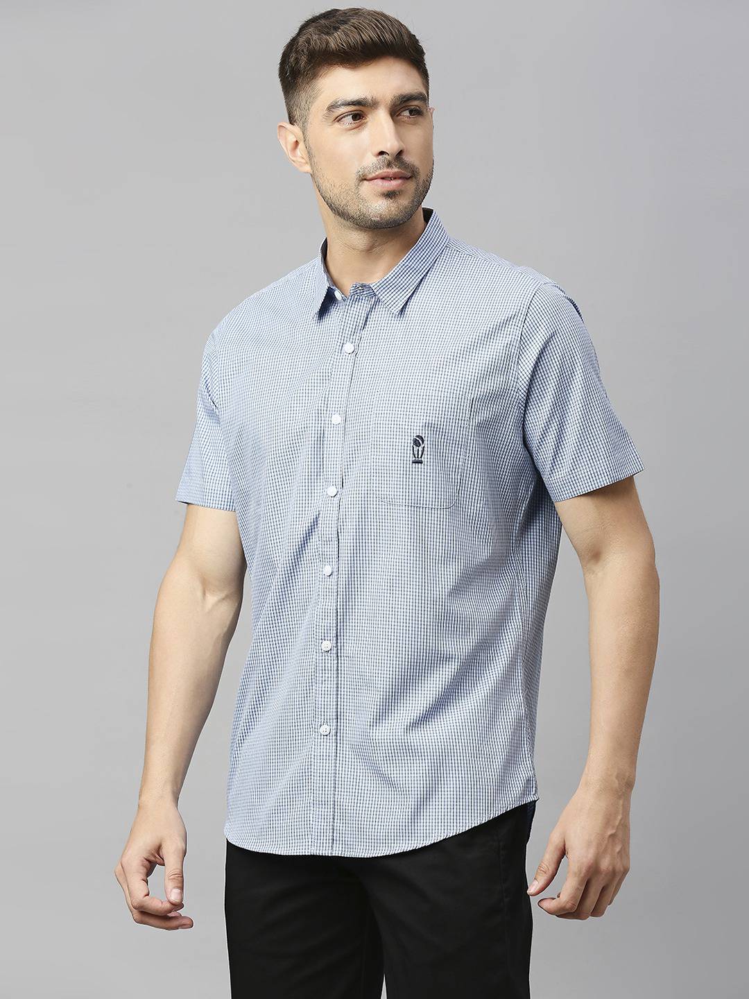 Thomas Scott Men Classic Slim Fit Micro Checks Pure Cotton Casual Shirt