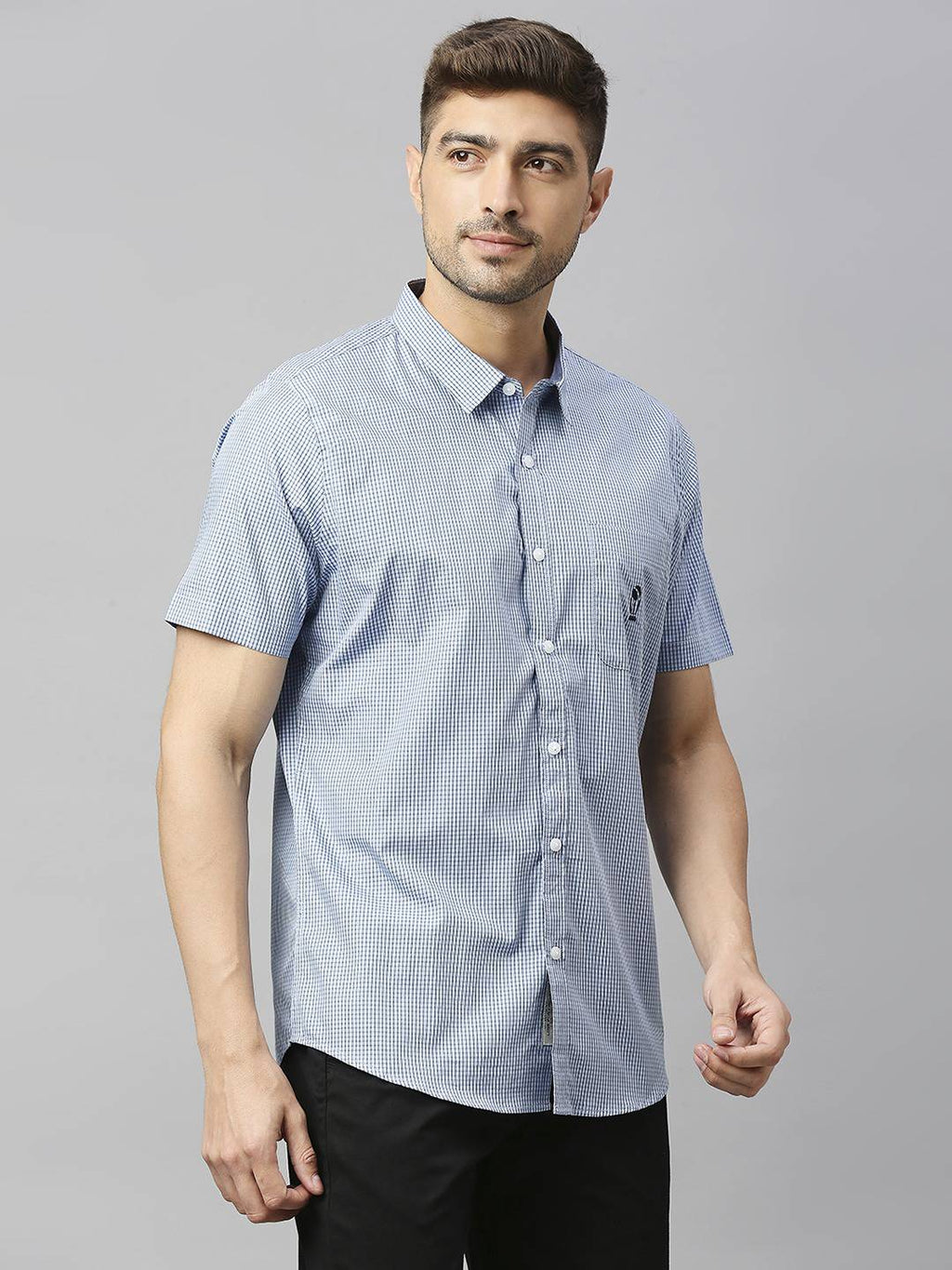 Thomas Scott Men Classic Slim Fit Micro Checks Pure Cotton Casual Shirt