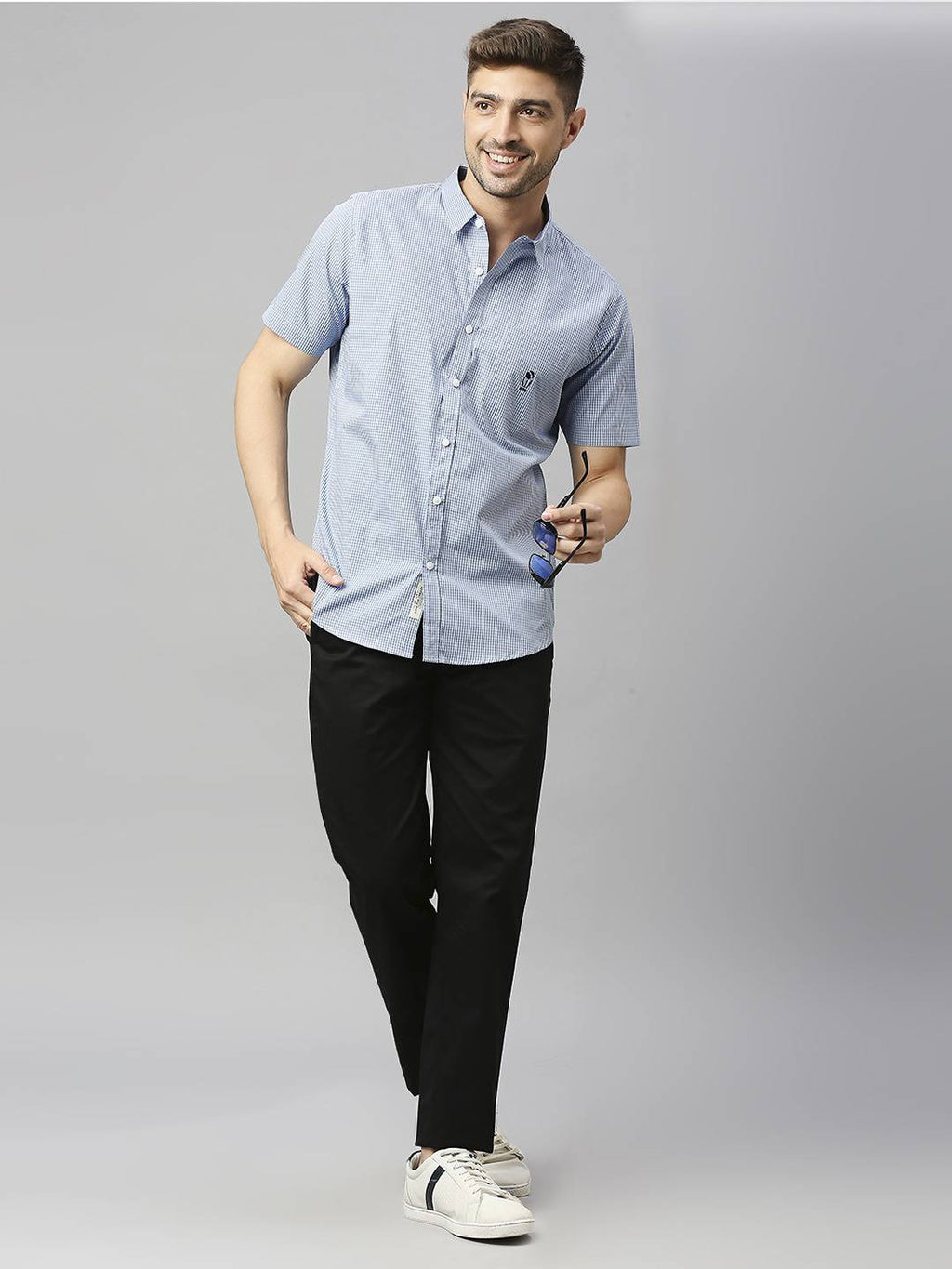 Thomas Scott Men Classic Slim Fit Micro Checks Pure Cotton Casual Shirt